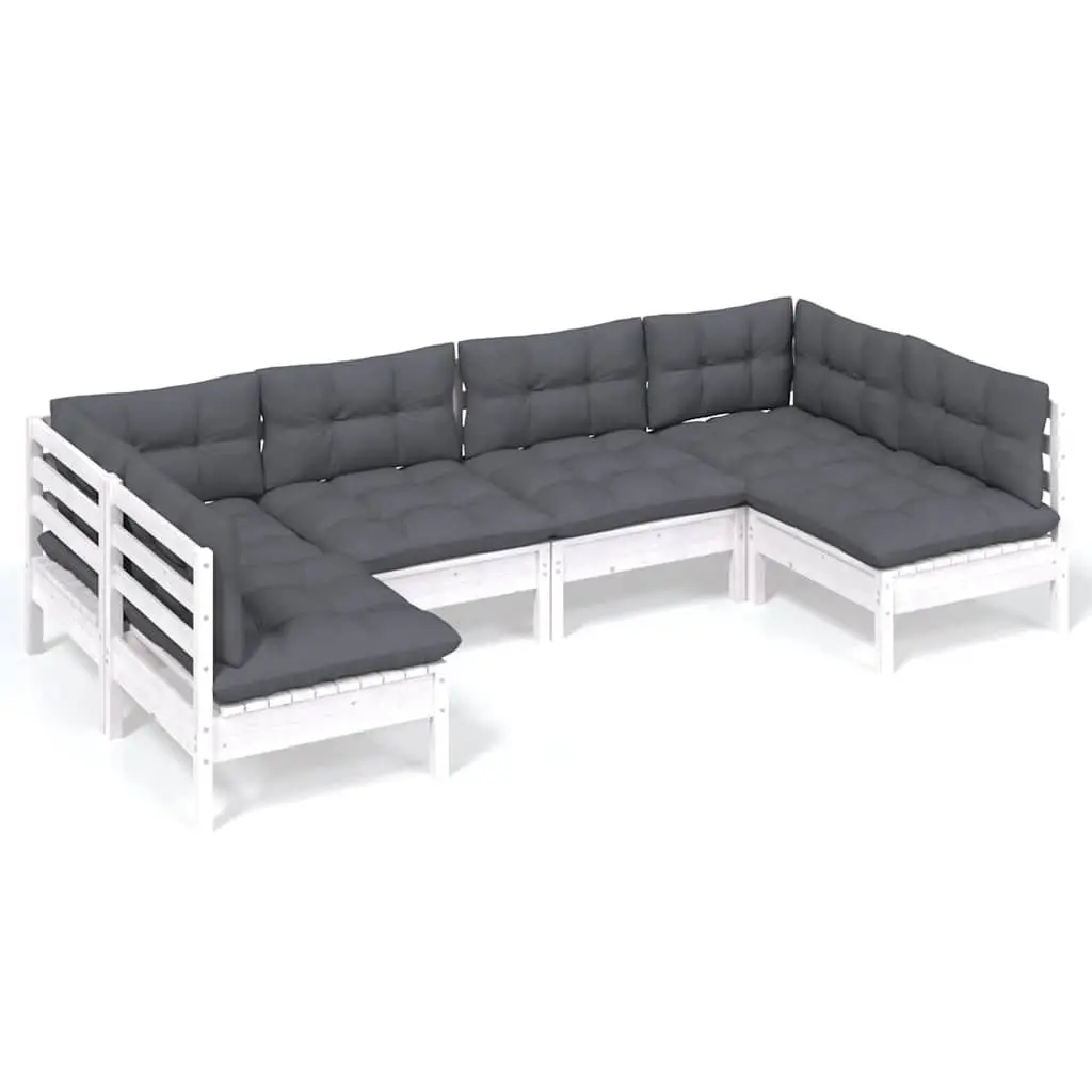 Garden Lounge Set Solid Pinewood 6 Piece Outdoor Furniture White
