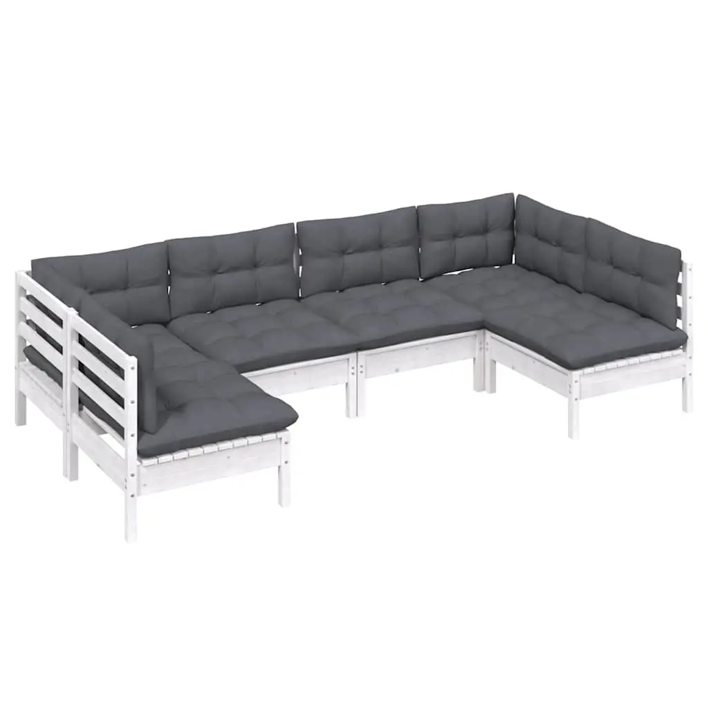 Garden Lounge Set Solid Pinewood 6 Piece Outdoor Furniture White