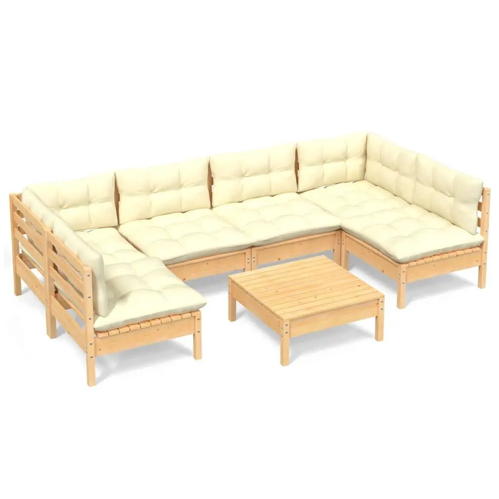 7 Piece Modular Outdoor Patio Furniture Set Solid Pinewood with Cream Cushions Garden Lounge