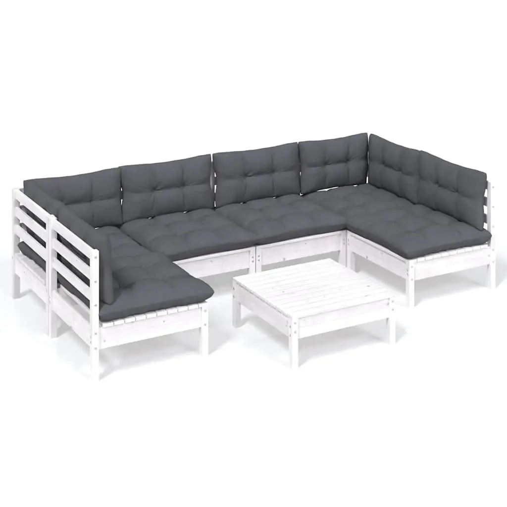 7 Piece Outdoor Furniture Lounge Set White Solid Pinewood with Cushions