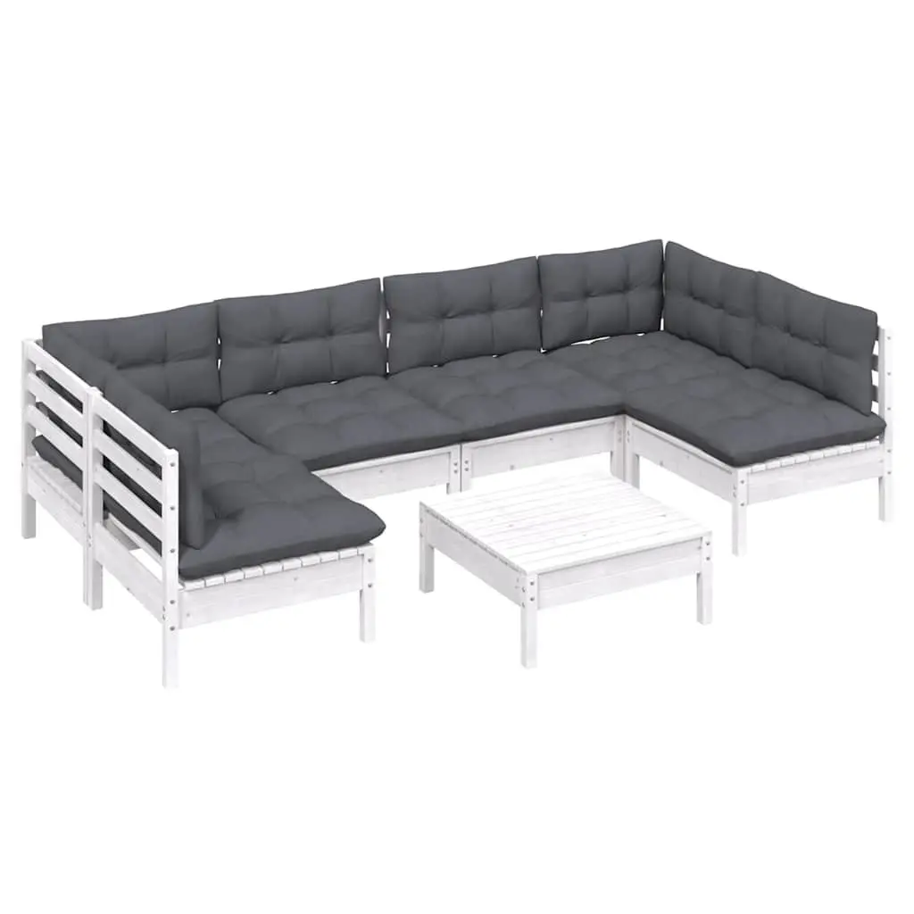 7 Piece Outdoor Furniture Lounge Set White Solid Pinewood with Cushions