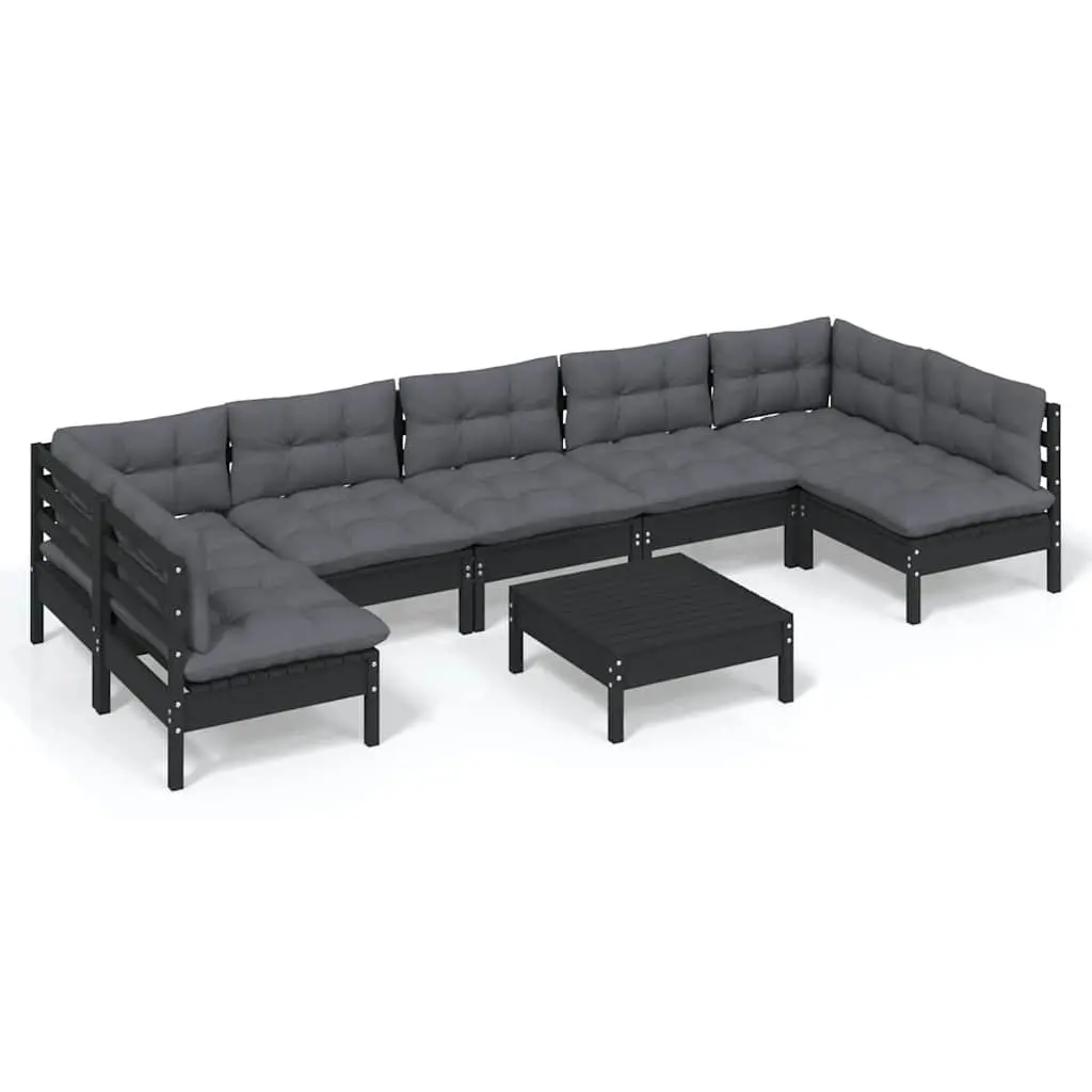 Garden Lounge Set 8 Piece Outdoor Patio Furniture with Cushions Black Pinewood