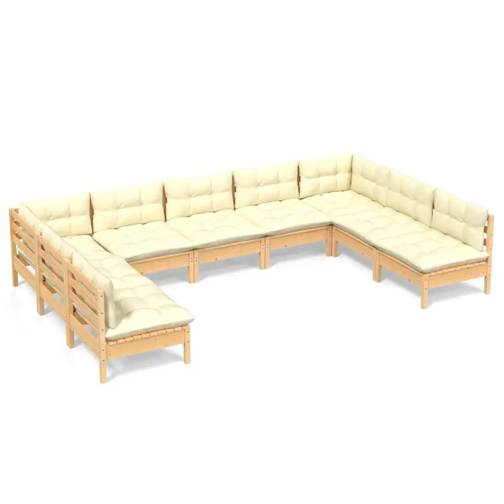 9 Piece Modular Sofa Set Cream Cushions Solid Pinewood Outdoor Patio Garden Furniture