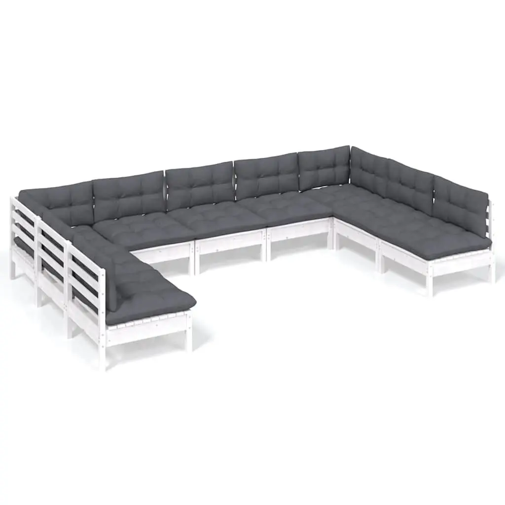 9 Piece Modular Outdoor Furniture Garden Lounge Set White Solid Pinewood Patio Seating