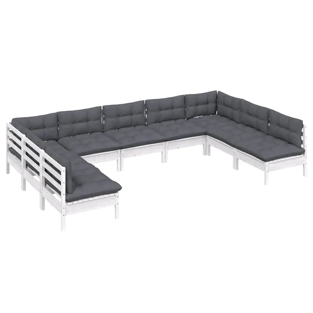 9 Piece Modular Outdoor Furniture Garden Lounge Set White Solid Pinewood Patio Seating