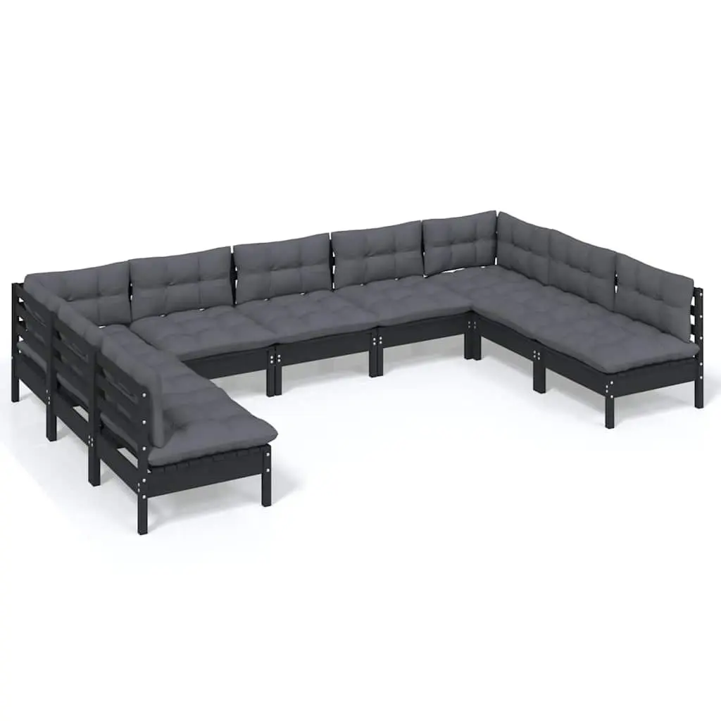 Garden Lounge Set 9 Piece Outdoor Patio Furniture Black Pinewood with Cushions