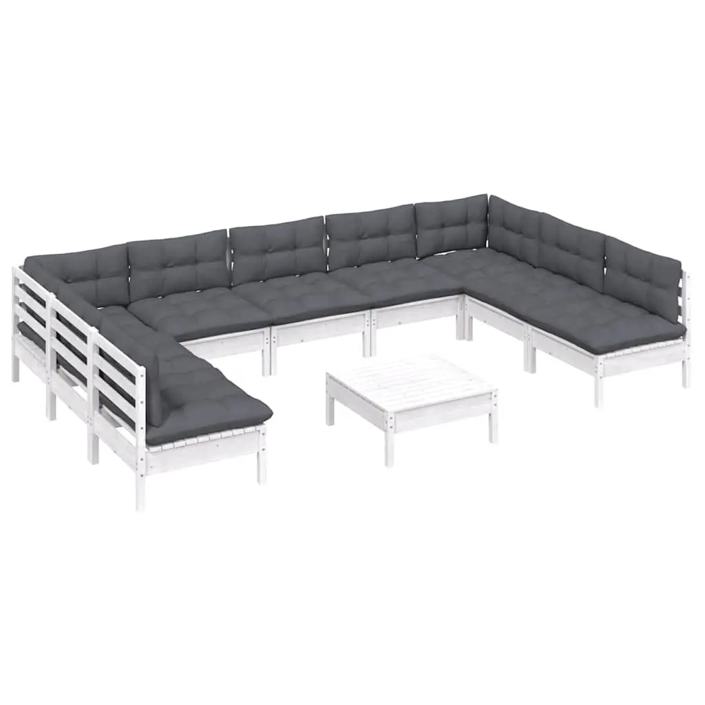 Modular Garden Lounge Set 10 Piece Outdoor Furniture Pinewood Construction White Cushions