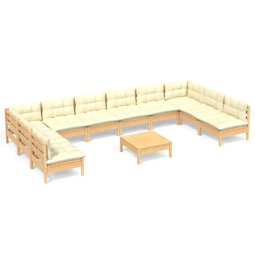 Garden Lounge Set 11 Piece Outdoor Patio Furniture Modular Solid Pinewood Cream