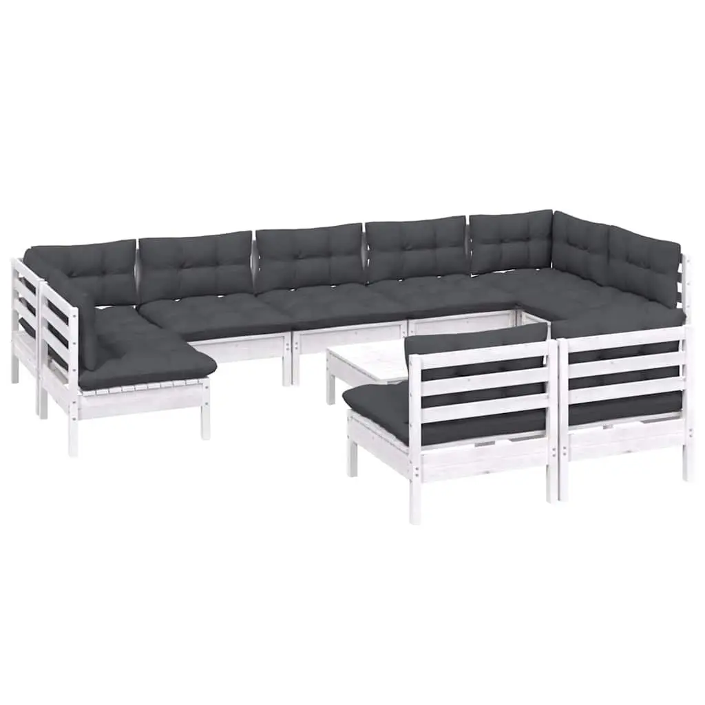 Garden Lounge Set 10 Piece Outdoor Patio Furniture White with Cushions Modular