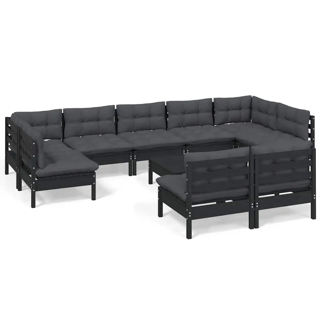 10-Piece Black Lounge Set for Outdoor Use