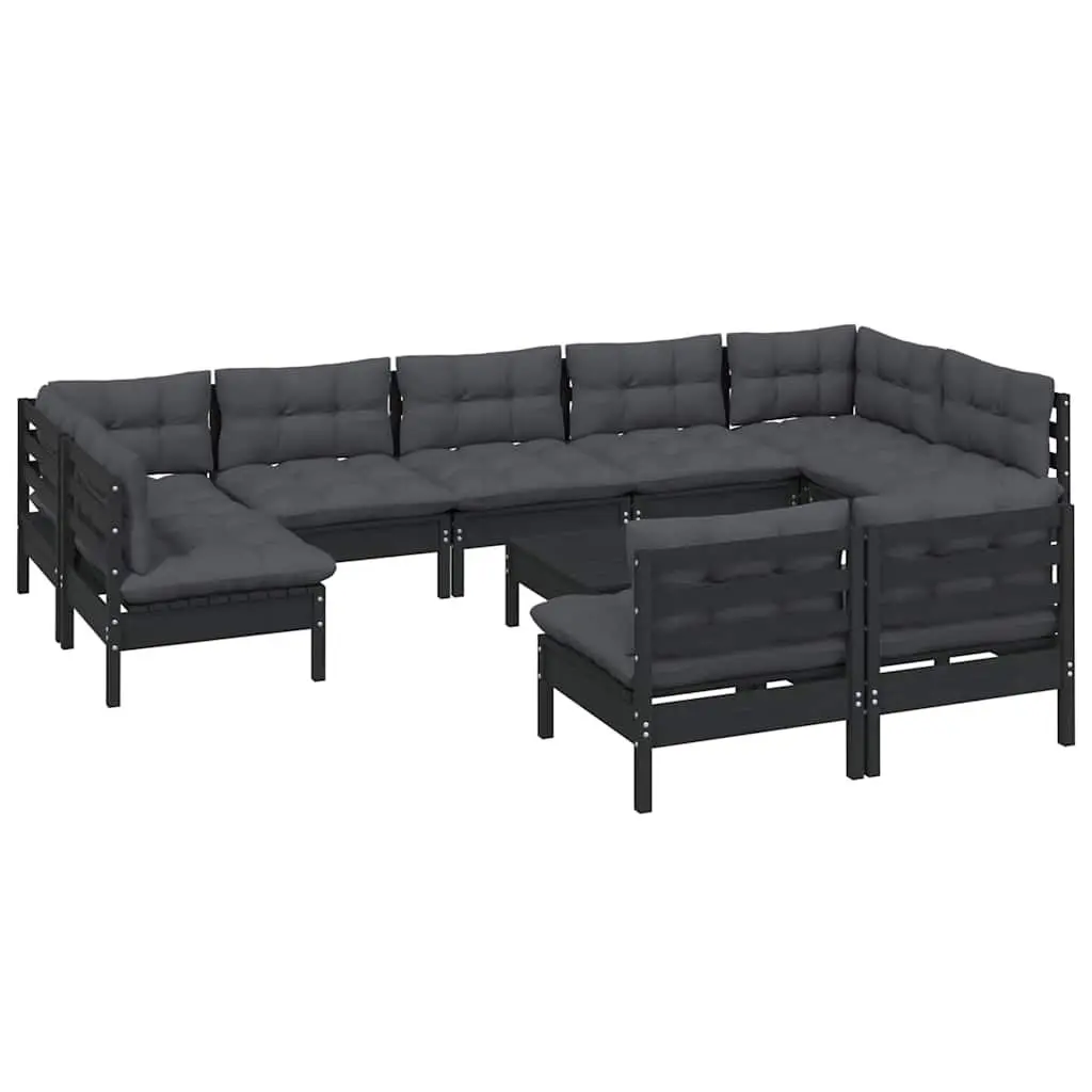 10-Piece Black Lounge Set for Outdoor Use