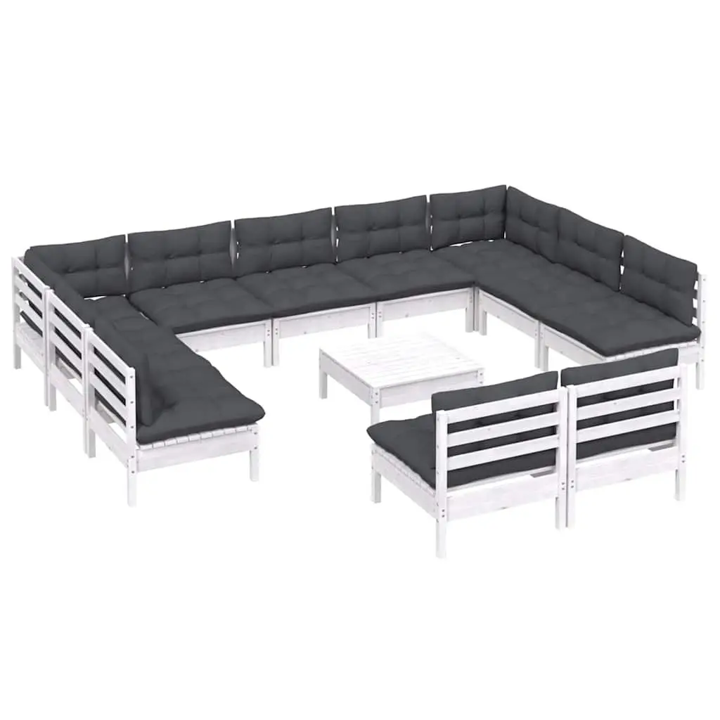 Garden Lounge Set 12 Piece Outdoor Patio Furniture White Pinewood with Cushions
