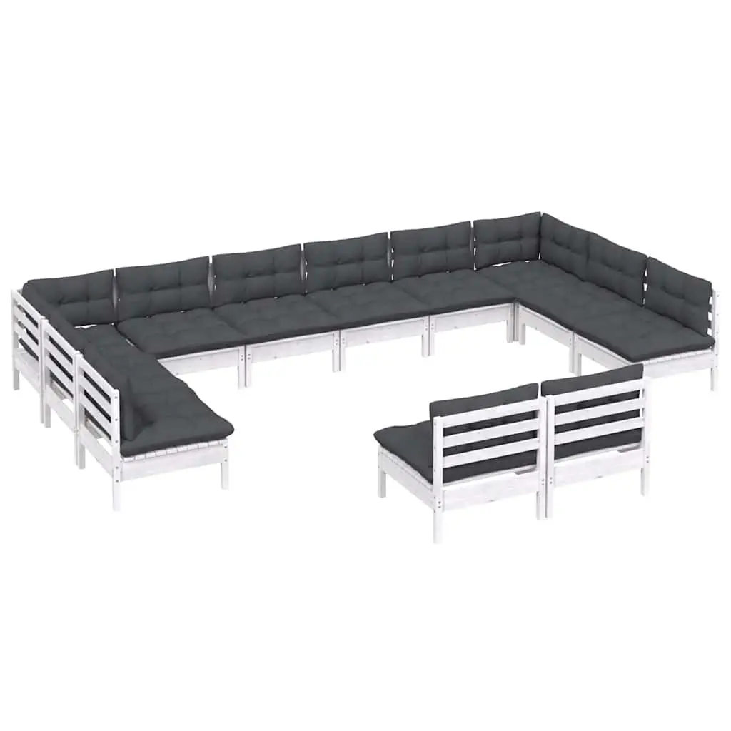 Garden Lounge Set 12 Piece White Patio Furniture with Cushions Modular Seating