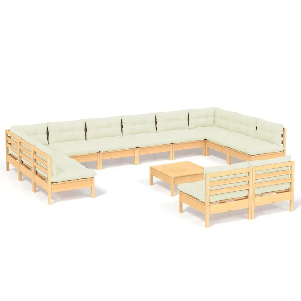 Garden Lounge Set Modular Solid Pinewood 13 Piece Cream