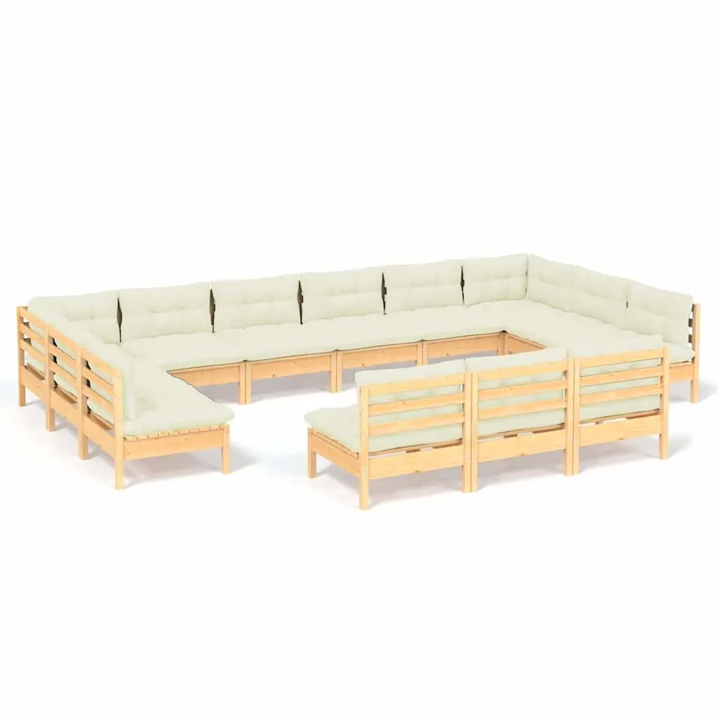 Garden Lounge Set Solid Pinewood 13 Piece Outdoor Patio Furniture with Cream Cushions