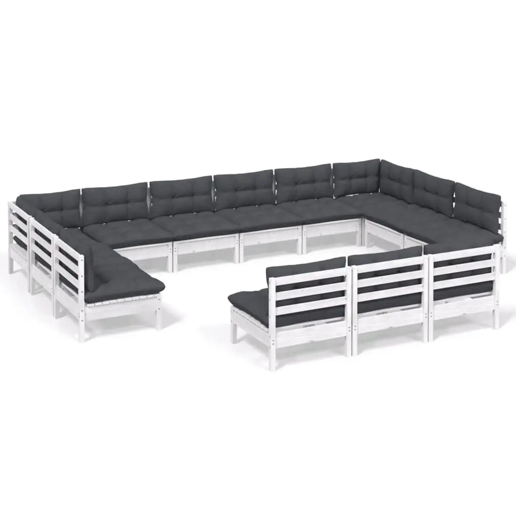 Modular 13 Piece White Patio Garden Lounge Set Solid Pinewood with Cushions