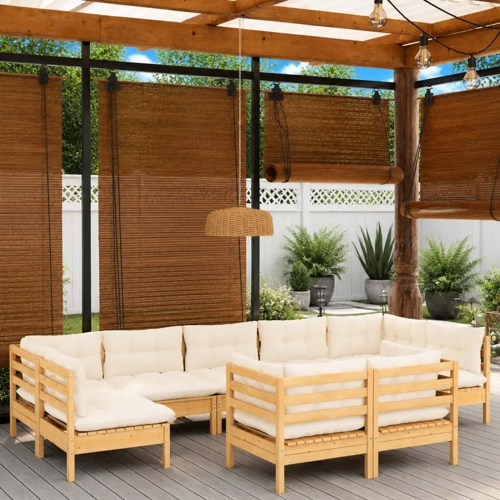 Garden Lounge Set 9 Piece Outdoor Furniture Patio Sectional with Cream Cushions