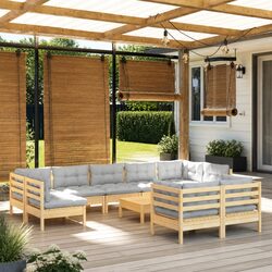 10-Piece Solid Pinewood Lounge Set for Outdoor Spaces