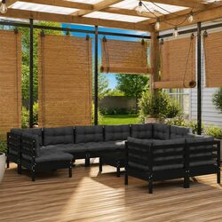 Practical 10 Piece Black Patio Lounge Furniture Set