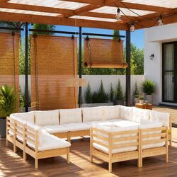 Garden Lounge Set 11 Piece Outdoor Patio Furniture Modular Solid Wood Cream