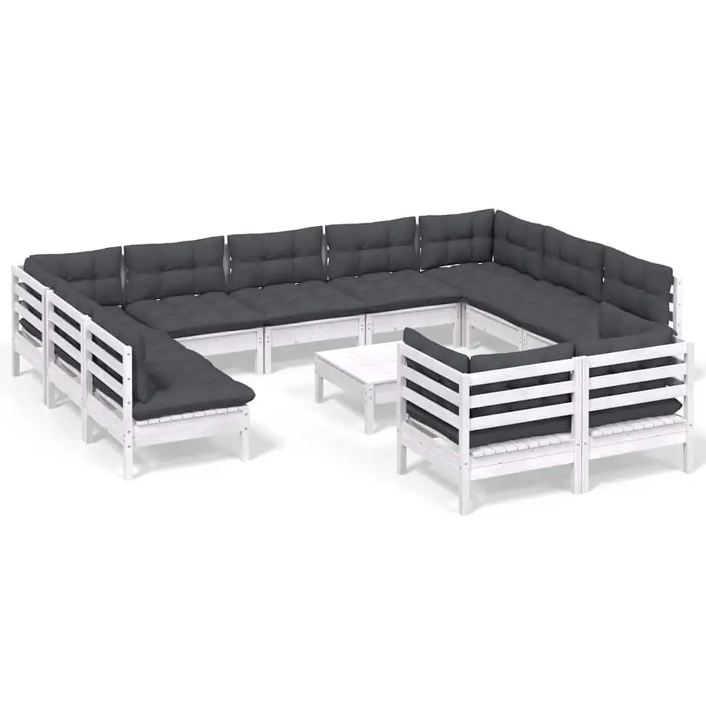 Garden Lounge Set 12 Piece Outdoor Furniture White Patio Sofa with Cushions