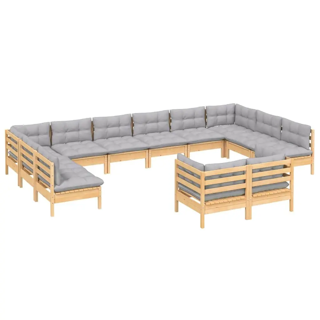 Garden Lounge Set 12 Piece Patio Furniture Outdoor Modular Pinewood Grey