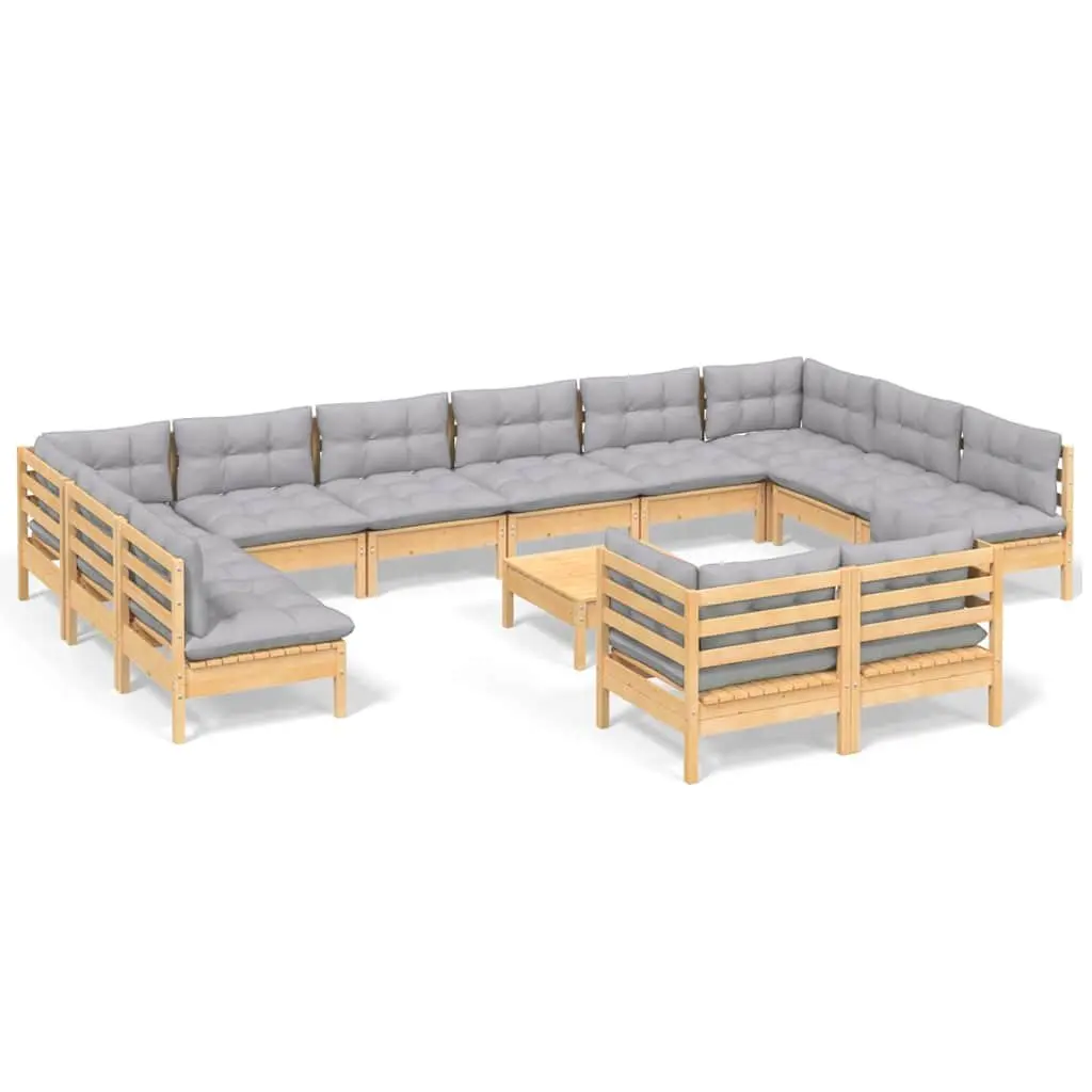 Garden Lounge Set 13 Piece Outdoor Patio Furniture Grey Cushions Pinewood
