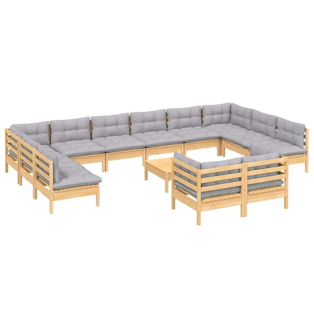 Garden Lounge Set 13 Piece Outdoor Patio Furniture Grey Cushions Pinewood
