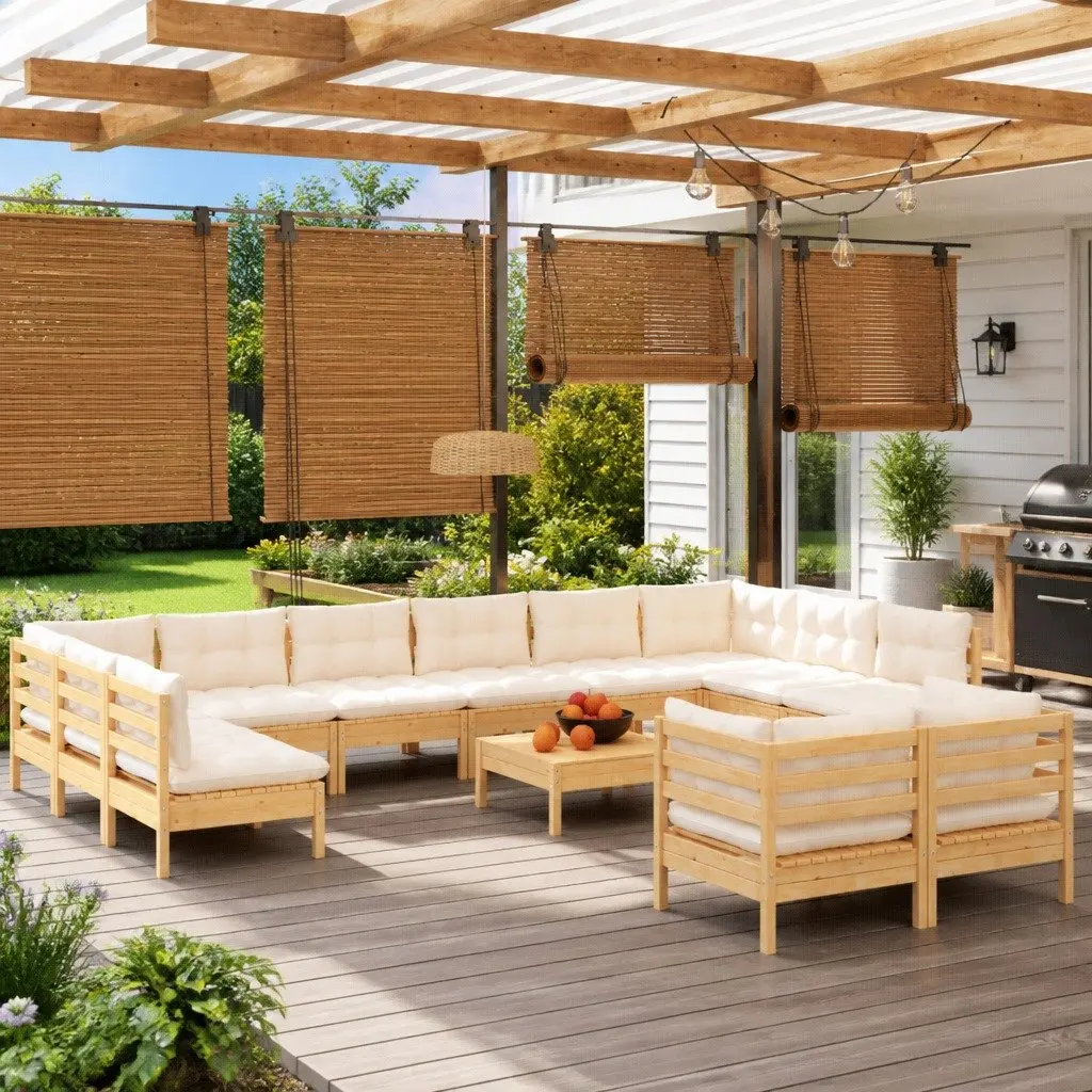Garden Lounge Set 13 Piece Outdoor Patio Furniture Pinewood with Cushions