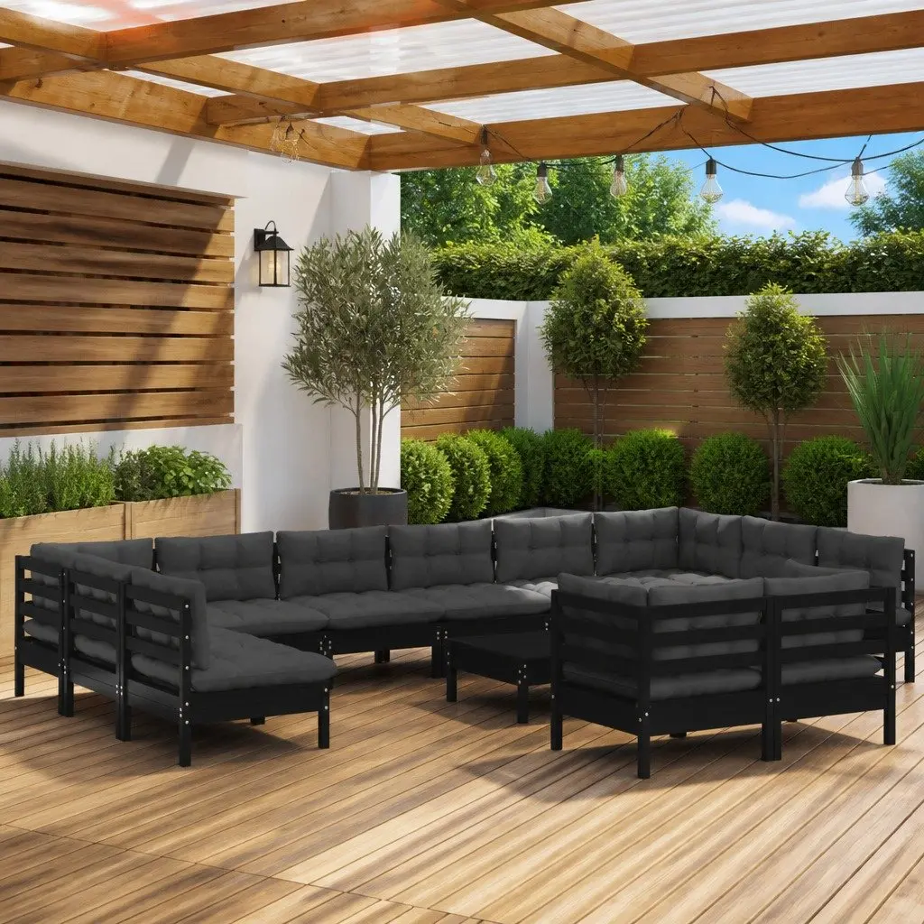 Garden Lounge Set 13 Piece Outdoor Furniture Black Modular Patio with Cushions