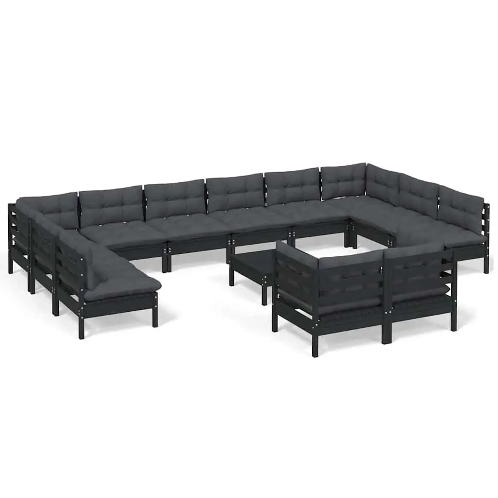 Garden Lounge Set 13 Piece Outdoor Furniture Black Modular Patio with Cushions