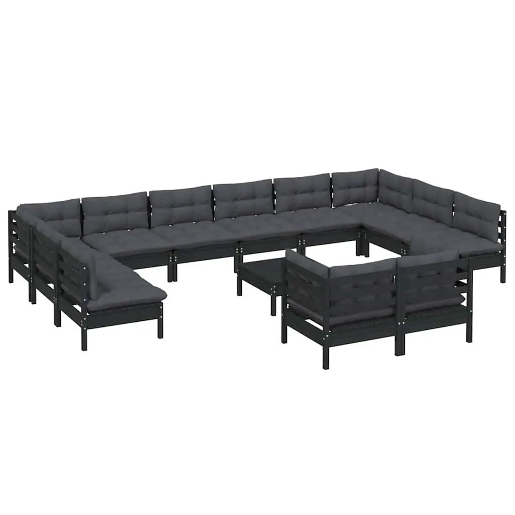 Garden Lounge Set 13 Piece Outdoor Furniture Black Modular Patio with Cushions