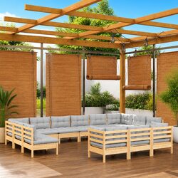 Practical 13 Piece Modular Wooden Lounge Set for Outdoors