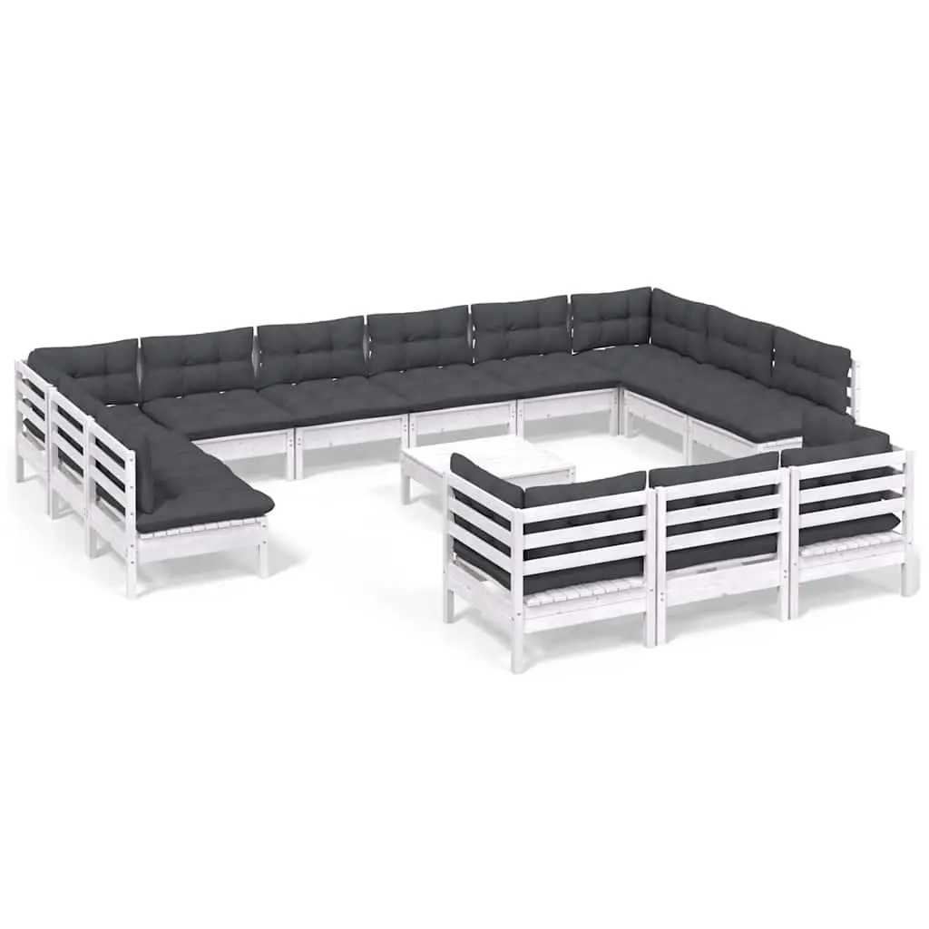 Outdoor Furniture Set 14 Piece Modular White Pinewood Garden Lounge with Cushions