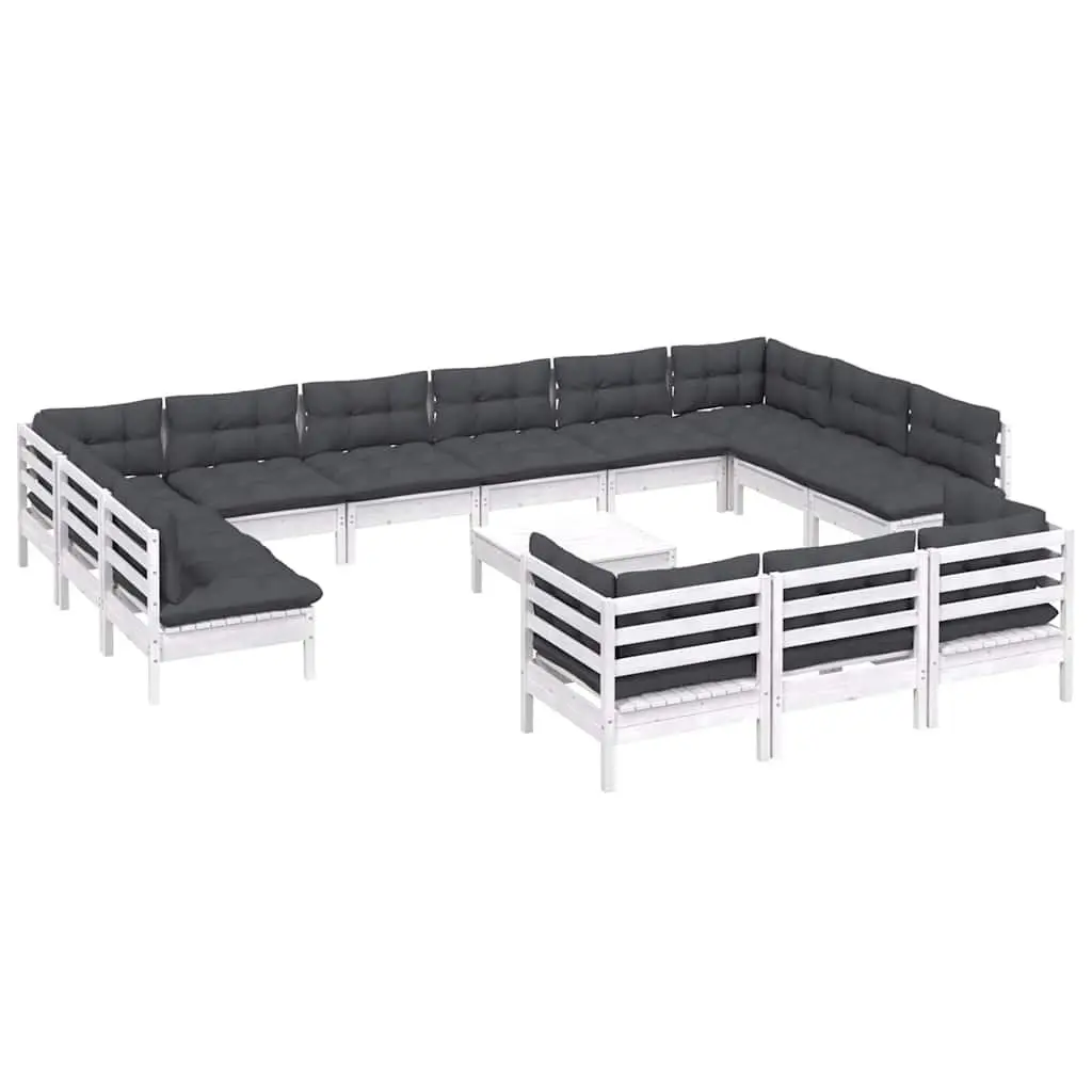 Outdoor Furniture Set 14 Piece Modular White Pinewood Garden Lounge with Cushions