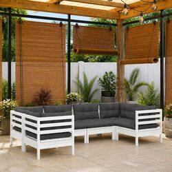 Garden Lounge Set 6 Piece Outdoor Patio Furniture White Pinewood with Cushions