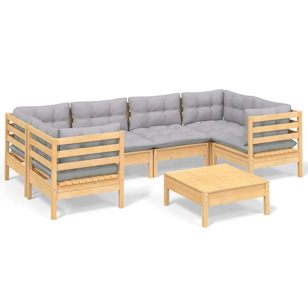 Garden Lounge Set 7 Piece Outdoor Furniture with Grey Cushions Pinewood Patio