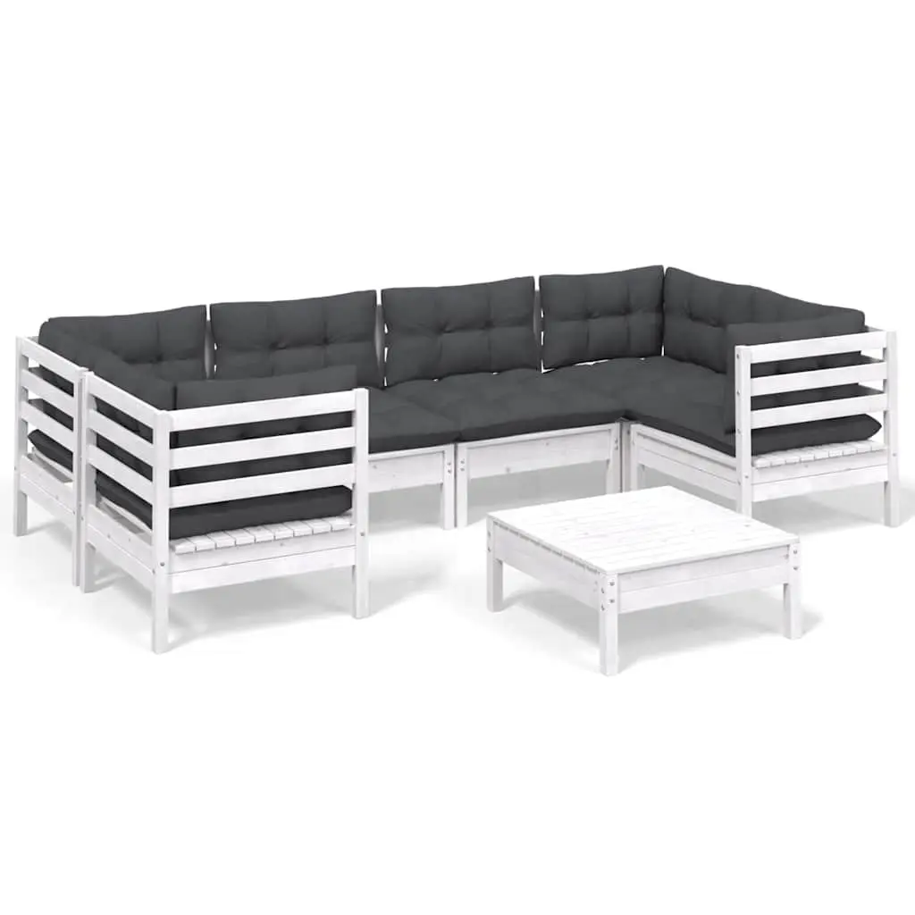 7 Piece Modular Garden Lounge Set Solid Pinewood White with Cushions