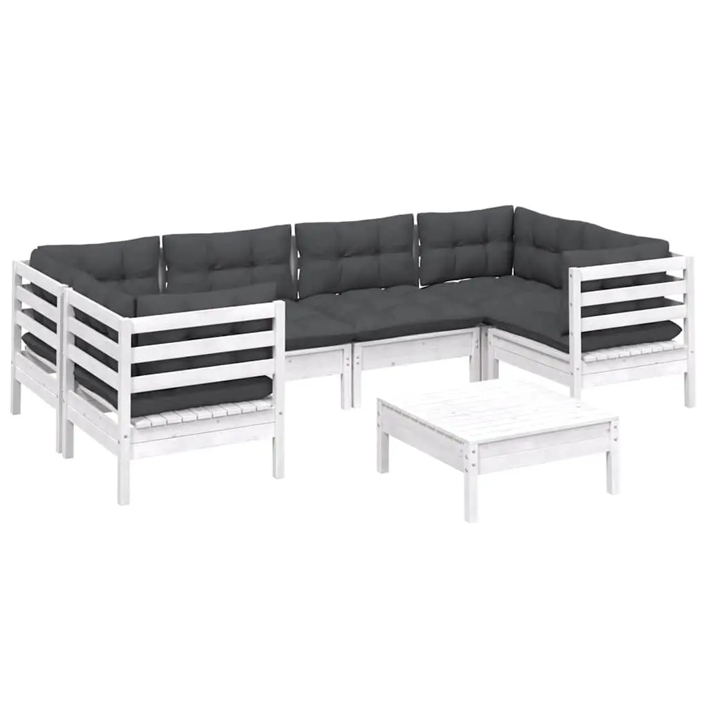 7 Piece Modular Garden Lounge Set Solid Pinewood White with Cushions