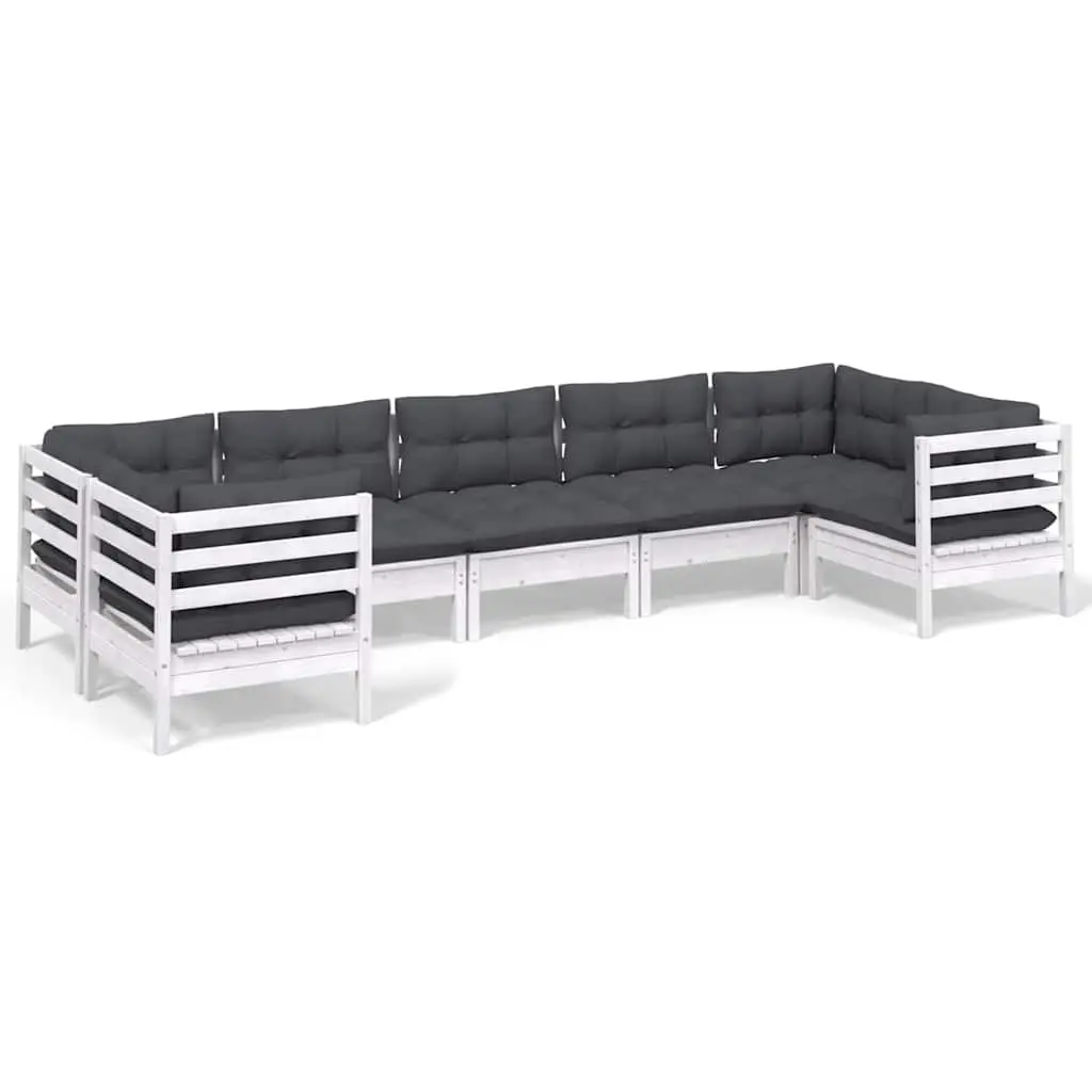 7 Piece Garden Lounge Set Solid Pinewood White Outdoor Furniture