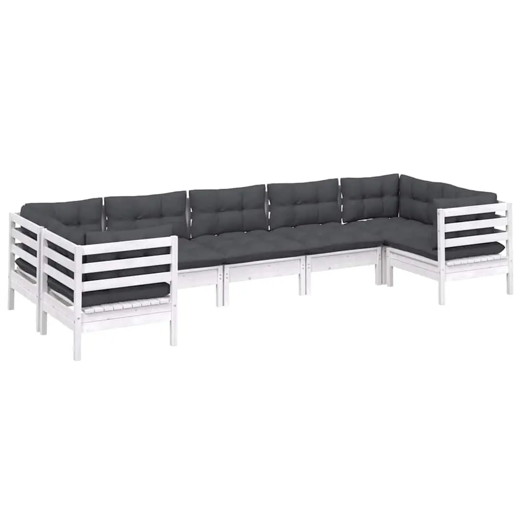 7 Piece Garden Lounge Set Solid Pinewood White Outdoor Furniture