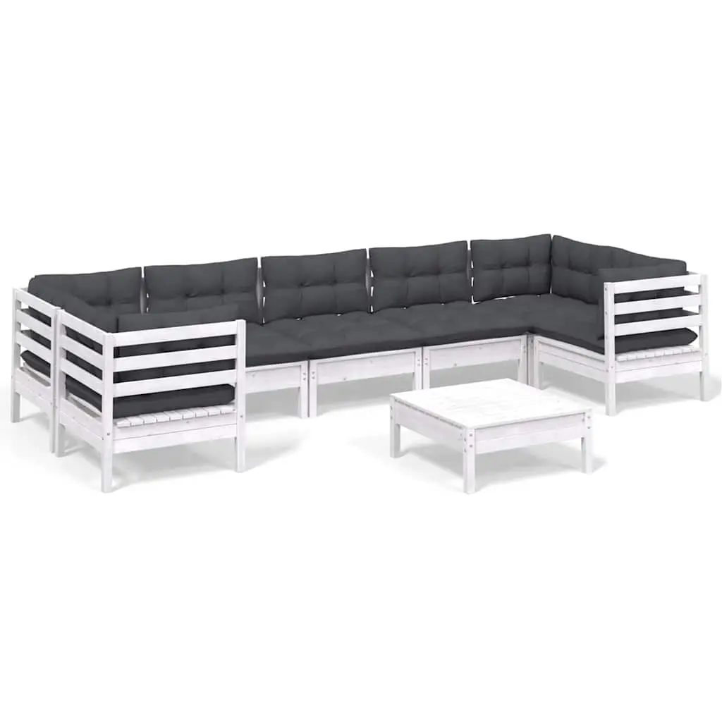Garden Lounge Set 8 Piece White Pinewood Outdoor Furniture Patio Sectional with