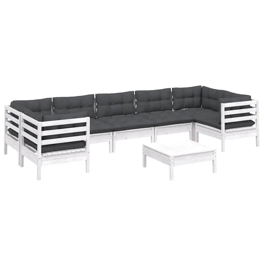Garden Lounge Set 8 Piece White Pinewood Outdoor Furniture Patio Sectional with