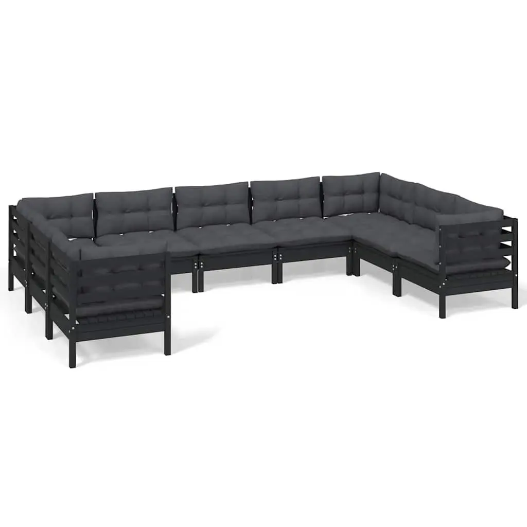 9 Piece Modular Outdoor Patio Furniture Set Black Pinewood with Cushions
