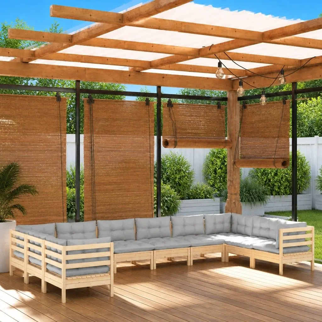 Garden Lounge Set Modular Pinewood 10 Piece Outdoor Furniture Grey
