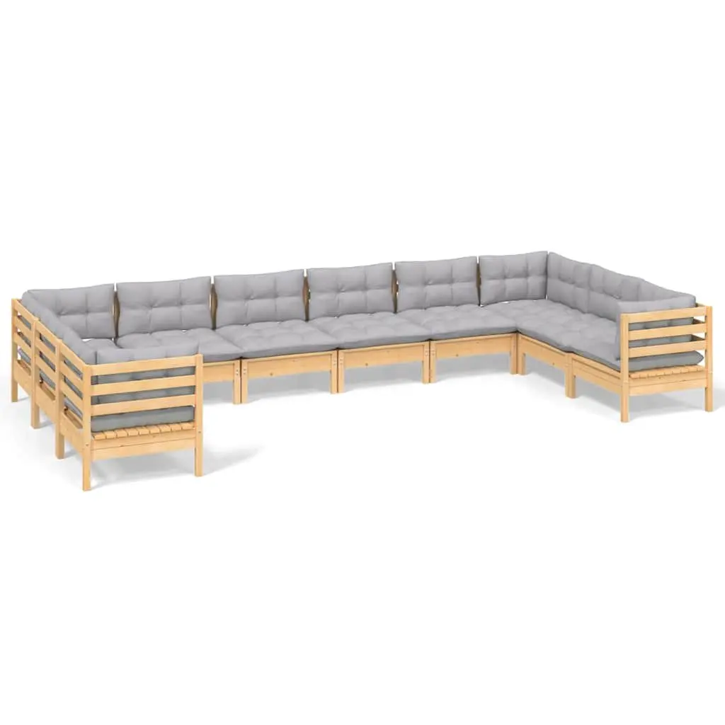 Garden Lounge Set Modular Pinewood 10 Piece Outdoor Furniture Grey