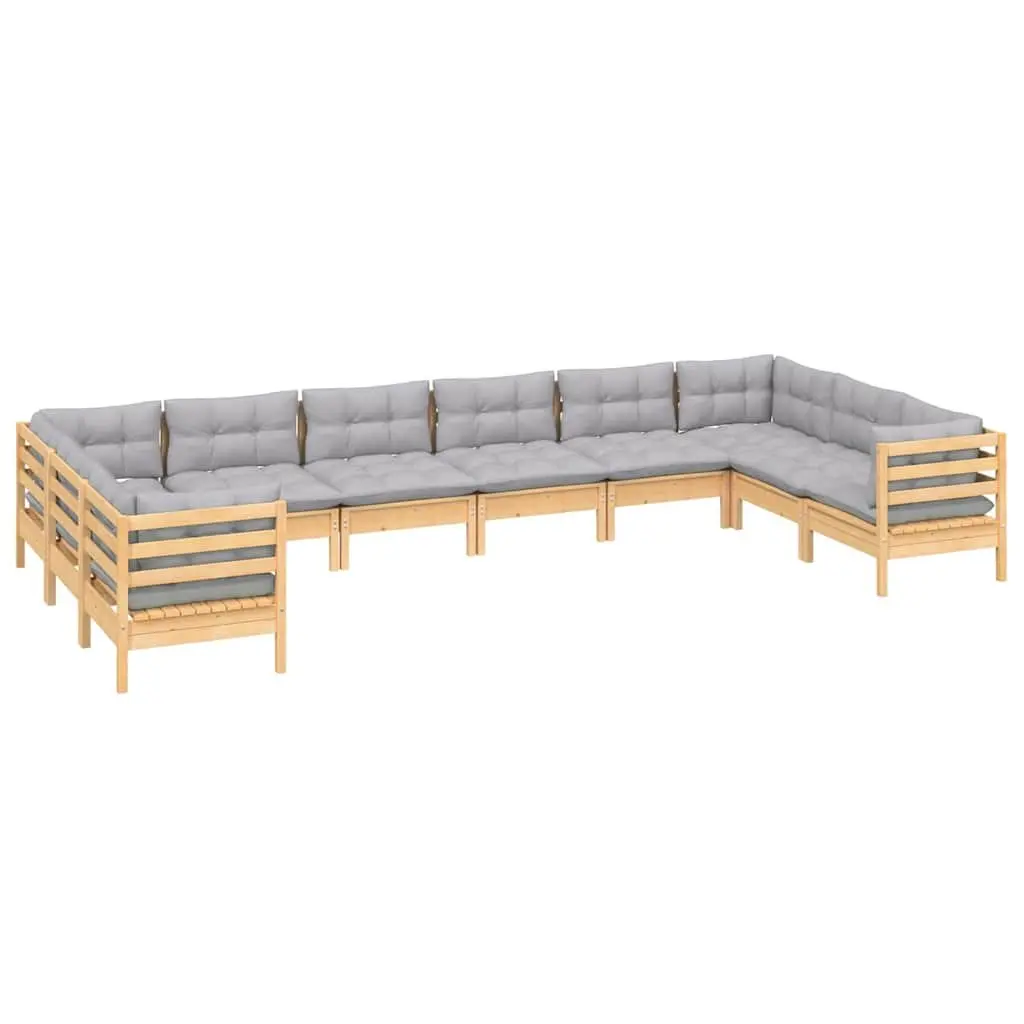 Garden Lounge Set Modular Pinewood 10 Piece Outdoor Furniture Grey