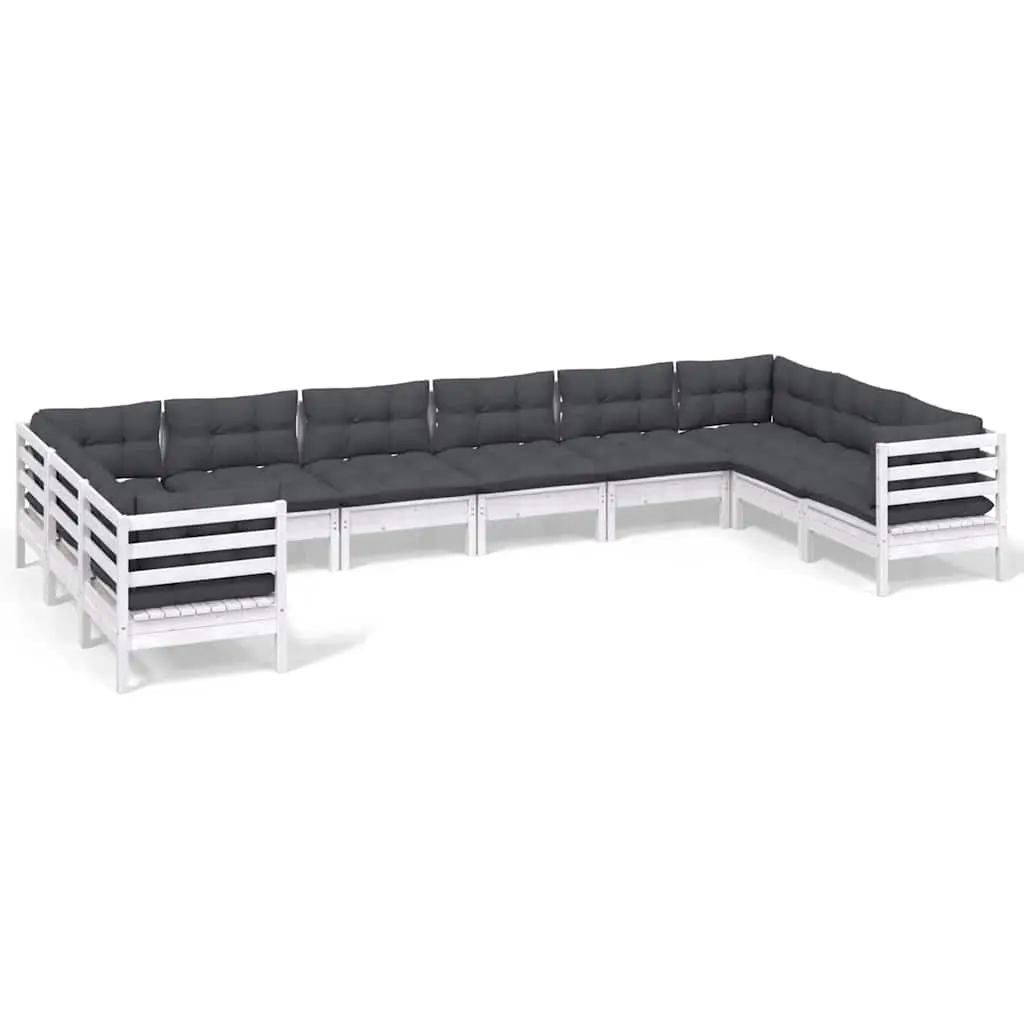 10 Piece Outdoor Furniture Modular Garden Lounge Set White Pinewood with Cushions