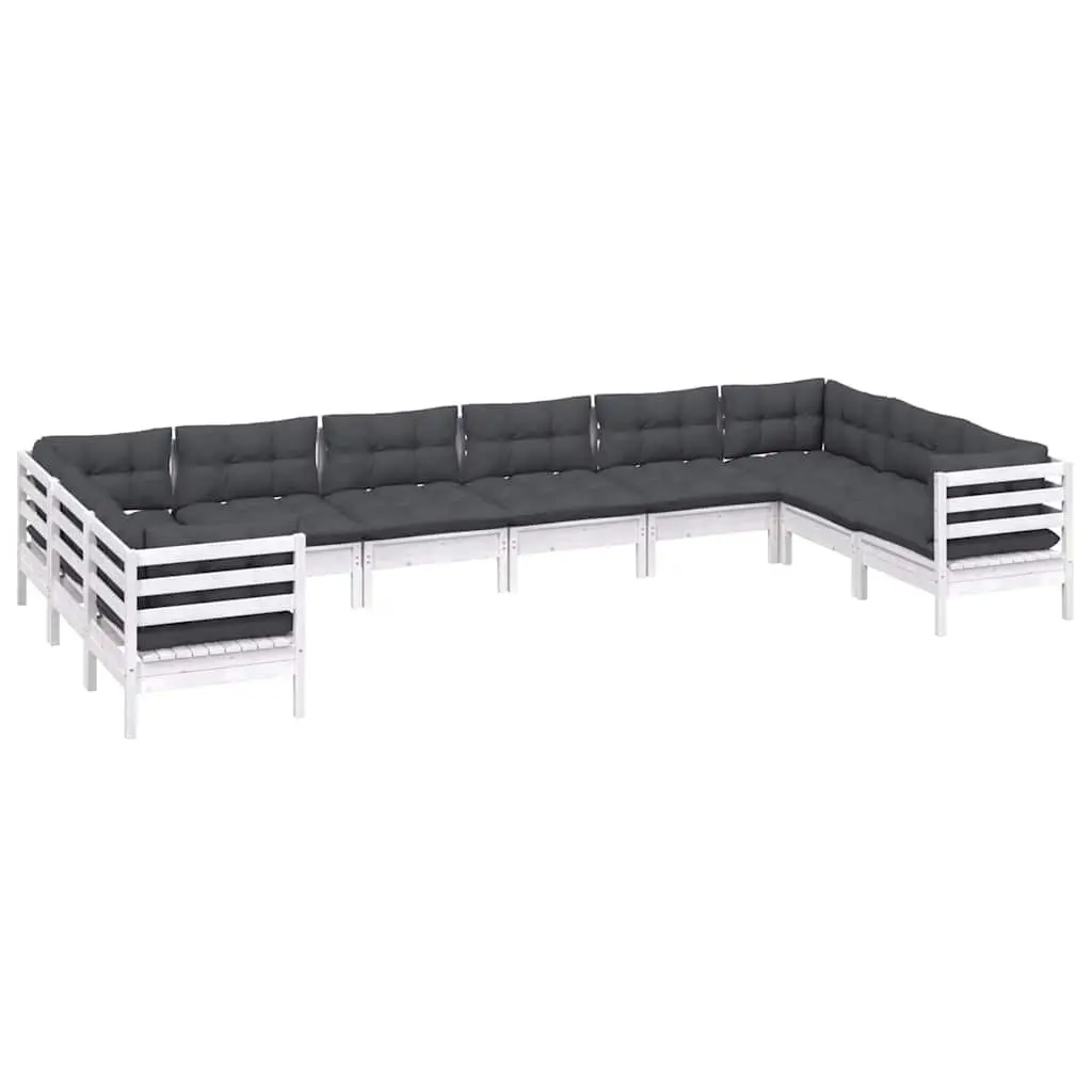 10 Piece Outdoor Furniture Modular Garden Lounge Set White Pinewood with Cushions