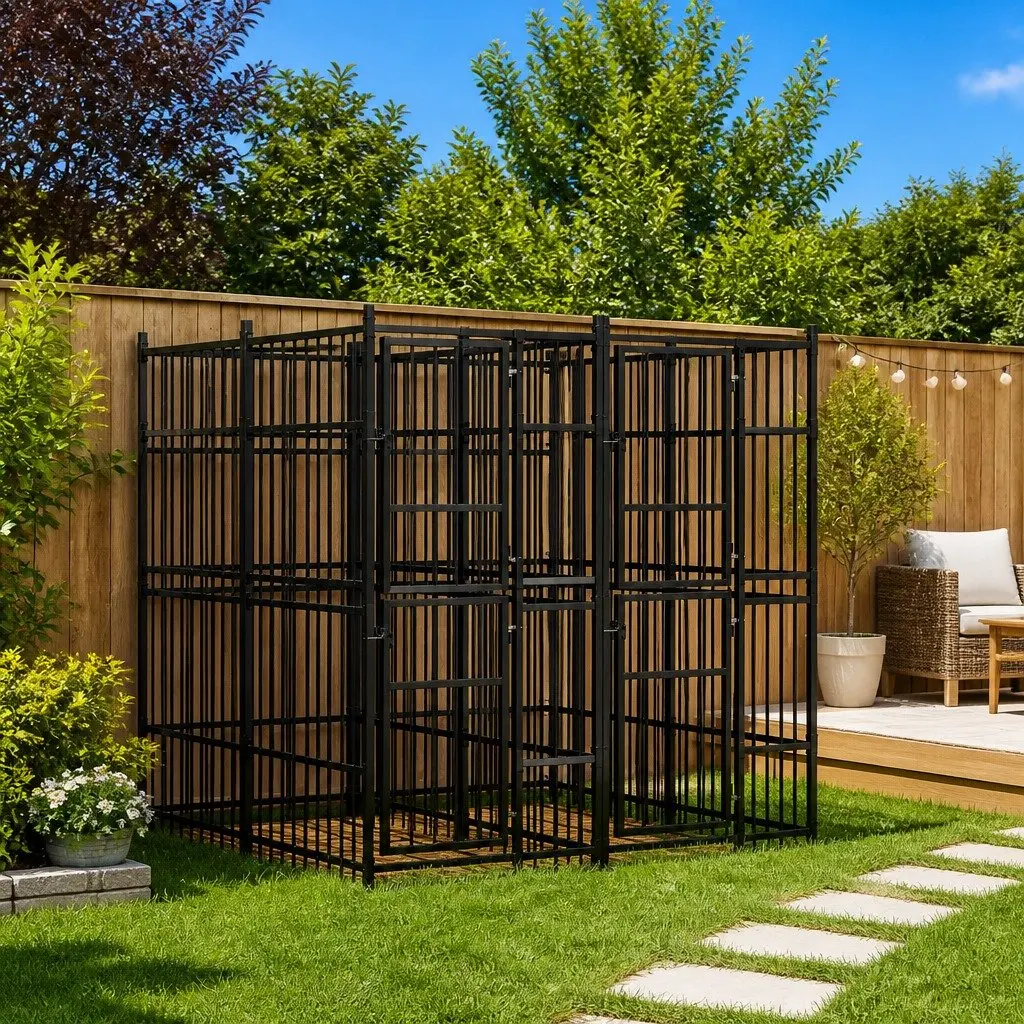 Dog Kennel Steel Outdoor Exercise Pen Enclosure Play Area Cage Black